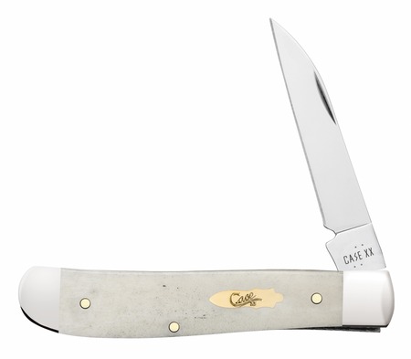 Case 11025 Trapper  Mini Folding Clip Point/Spey Plain Mirror Polished Tru-Sharp SS Blade, Smooth Natural Bone Handle