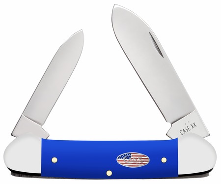 Case 16404 Canoe  Folding Pen/Spear Plain Tru-Sharp SS Blade. Smooth Royal Blue Synthetic Handle