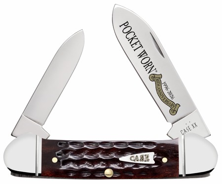 Case 55235 Pocket Worn Canoe Folding Pen/Spear Plain Tru-Sharp SS Blade, Mahogany Corn Cob Jigged Bone Handle