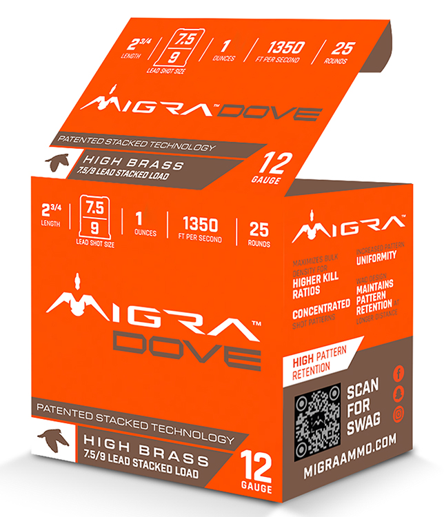 Migra Ammunitions M12LF7.59  Dove 12Gauge 2 3/4" 1oz 7.5/9Shot 25 Per Box/10 Case