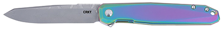 CRKT K231TDP Facet  3.37" Folding Reverse Tanto Plain Acid Etch Damascus Blade, Iridescent TiCN Stainless Steel Handle