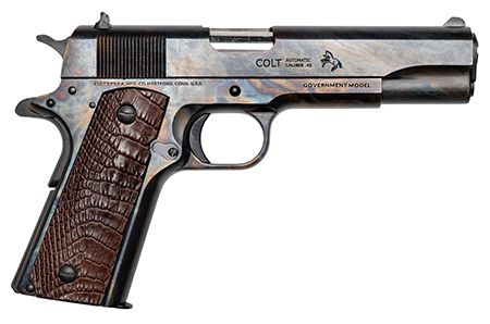 Cnc Firearms CNCLINEAGE Colt Government Lineage 45 ACP 7+1 5" Stainless Match Grade Barrel, Color Case Hardened Stainless Steel Serrated Slide  &  Frame, Chocolate Alligator Grip