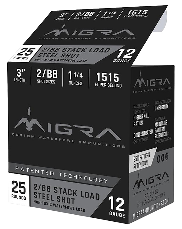 Migra Ammunitions M12SS2BB Staxd  12Gauge 3" 1 1/4oz 2/BBShot 25 Per Box/10 Case