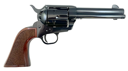 Taylors  &  Company 200107 1873 Pietta 9mm Luger 6 Shot 4.75" Blued Round Barrel, Blued Cylinder  &  Steel Frame, Walnut Checkered Army Style Grip, Manual Safety, Exposed Hammer