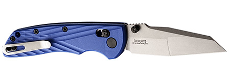 Hogue 24363 Deka  3.25" Folding Modified Wharncliffe Plain Stone Tumbled CPM MagnaCut Steel Blade, Blue Textured GRN Handle