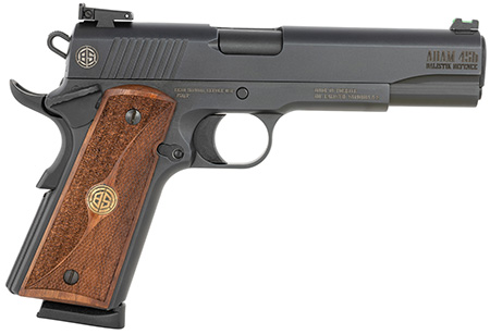 Dickinson LLC DKSN45B 1911 Adam B 45 ACP 7+1 5" Black Button Rifled Barrel, Black Steel S Serrations Slide, Black Steel Frame, Wood Grip