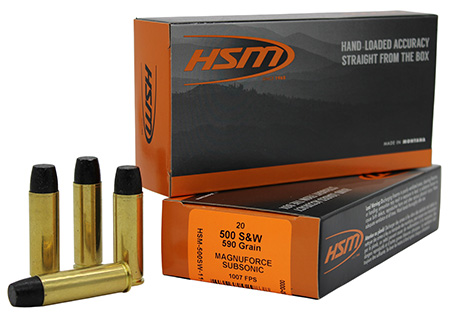 HSM 500SW11N   500S&WMag Subsonic 590gr Hard Cast Long Flat Nose 20 Per Box/25 Case