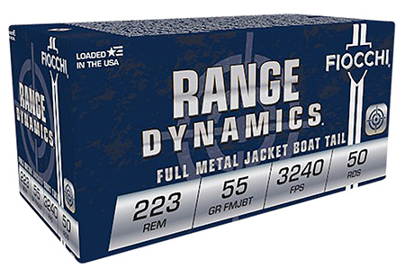 Fiocchi 223A Range Dynamics  223Rem 55gr Full Metal Jacket Boat Tail 50 Per Box/20 Case