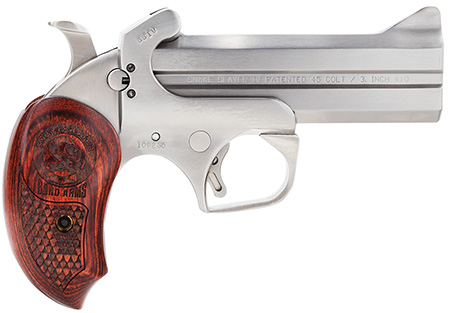 Bond Arms BASS4 Snakeslayer IV 45 Colt (LC) 2rd 4.25" Barrel,  Stainless Metal Finish, Blade Front/Fixed Rear Sights, Automatic Extractors  &  Rebounding Hammer, Extended Rosewood Grip, Manual Safety