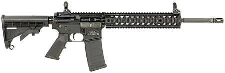Smith  &  Wesson LE 311001 M & P15 T 223 Rem, 5.56x45mm NATO 30+1 16" Black Finish, 6 Position Stock, Polymer Grip, Troy Quad Rail  &  Battle Sights Right Hand