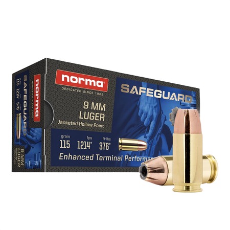 Norma Ammunition 610540050  Safeguard 9mmLuger 115gr Jacketed Hollow Point 50 Per Box/20 Case