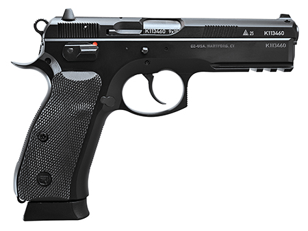 CZ-USA  75 SP-01 50th Anniversary Elite 9mm Luger 19+1 4.60" Black Steel Barrel  &  50th Anniversary Engraved/Serrated Slide, Black Polycoat Steel Frame w/Picatinny Rail  &  Beavertail, Black Rubber Grip