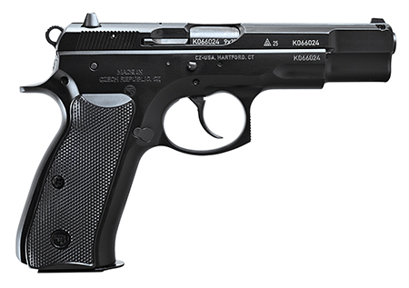CZ-USA  75B 50th Anniversary Elite 9mm Luger 16+1 4.60" Black Barrel, Engraved 50th Anniversary/Serrated Slide, Black Polycoat Steel Frame w/Beavertail, Black Plastic Grip