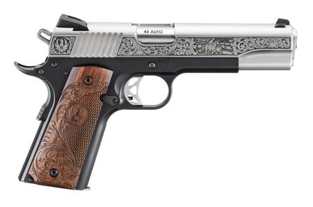 Ruger 16706 SR1911 Limited Edition 45 ACP 8+1 5" Stainless Steel Barrel, Low-Glare Stainless Steel Serrated w/Engraving Slide, Black Anodized Aluminum Frame w/Beavertail, Custom Wood Engraved Grip