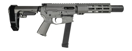 Shark Coast Tactical SCC06759SPGY9 Sneeky Pete 9mm Luger 30+1 5.50" Black Melonite Threaded Barrel, Gray Cerakote, SB Tactical SBA3 Brace