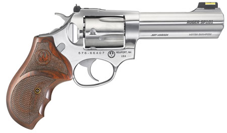 Ruger 5782 SP101 Match Champion 357 Mag  4.20" Barrel 5rd Triple-Locking Cylinder, Gloss Stainless Steel, Altamont Stippled/Checkered   Hardwood Grip, Transfer Bar Safety
