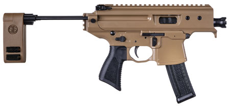 Sig Sauer PMPX3BCH MPX Copperhead 9mm Luger Caliber with 3.50" Barrel, 20+1 Capacity, Coyote Elite Cerakote Metal Finish, Folding Pivoting Contour Brace Stock  &  Black Polymer Grip Ambidextrous Hand