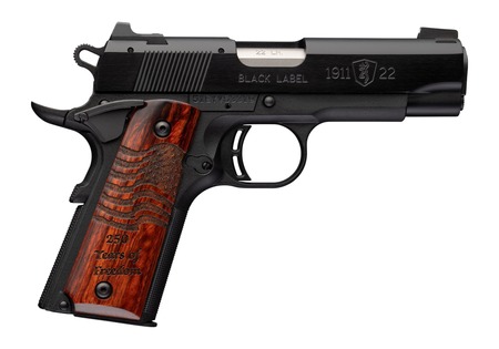 Browning 051072490 1911 Black Label Medallion 250 Compact Frame 22 LR 10+1 3.63" Matte Stainless Steel Barrel, Black Anodized Aluminum Serrated Slide, Matte Black Polymer Frame w/Beavertail, Engraved