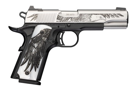 Browning 051126492 1911 Black Label Medallion 250 Commemorative Edition Full Size 380 ACP 8+1 4.25" Matte Stainless Steel Barrel  &  Serrated Slide w/Engraving, Matte Black Polymer Frame, White Imitatio