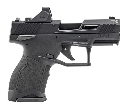 Taurus 1-TX22131-RD TX22 w/Optic Compact 22 LR 13+1 3.60" Matte Black Barrel, Black Hard Coat Anodized Serrated w/Optic Slide, Black Polymer Frame w/Accessory Rail, Textured Grip, Viridian RFX-11 Gree