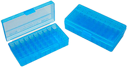 MTM Case-Gard P504524 Ammo Box Flip-Top Multi Caliber Handgun Clear Blue Polypropylene 50rd