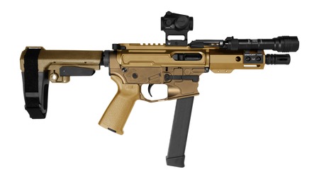 Shark Coast Tactical SCC00689SR9B Sunrise Bundle 9mm Luger 30+1 5" Threaded Barrel, Aluminum Receiver w/Picatinny Rail, M-LOK Handguard, Polymer SB Tactical SBA3 Brace, Streamlight ProTac Rail Light 2