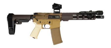 Shark Coast Tactical SCC06827KRA300-P Kraken 300 Blackout 30+1 10" Threaded Barrel, Aluminum Receiver w/Picatinny Rail, M-LOK Handguard, Polymer SB Tactical SBA3 Brace, Streamlight ProTac Rail Light 2