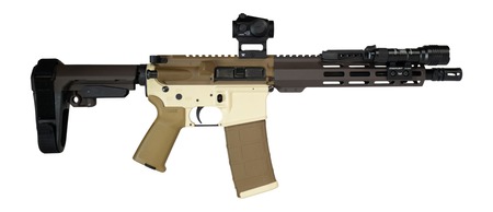 Shark Coast Tactical SCC06834DRK300-P Drake 300 Blackout 30+1 10" Threaded Barrel, Aluminum Receiver w/Picatinny Rail, M-LOK Handguard, Polymer SB Tactical SBA3 Brace, Streamlight ProTac Rail Light 2,