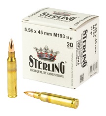 Sterling 8698779967222 M193  5.56x45mm NATO 55 gr Full Metal Jacket 30 Per Box/ 50 Cs