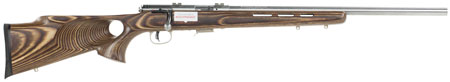 Savage Arms 94725 93 BTVS Full Size 22 WMR 5+1 21" Satin Stainless Heavy Barrel, Satin Drilled  &  Tapped Stainless Steel Receiver, Natural Brown Thumbhole Laminate Stock, Right Hand
