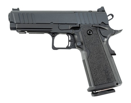 Tisas Arms 12500018 1911 DS Carry 9mm Luger 17+1 4.25" Black Cerakote Carbon Steel Serrated Slide, Black Cerakote Carbon Steel Frame w/Accessory Rail  &  Beavertail, Polymer Grip