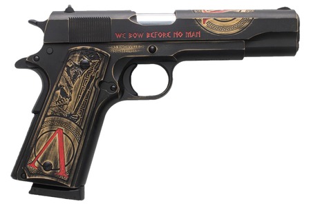 Tisas Arms 10100518AA1 1911 Spartan Full Size 45 ACP 7+1 5" Distressed Multi-Color Cerakote Serrated Slide  &  Carbon Steel Frame w/Beavertail, Aluminum Cerakote w/Engraving Grip