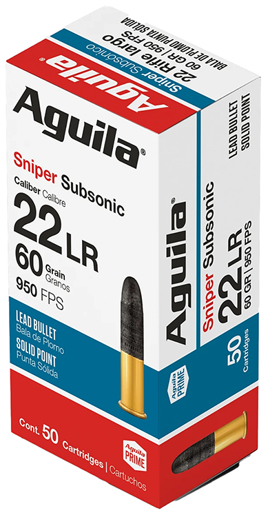 Aguila 1B220112 Sniper Subsonic  22LR 60gr Lead Solid Point 50 Per Box/20 Case