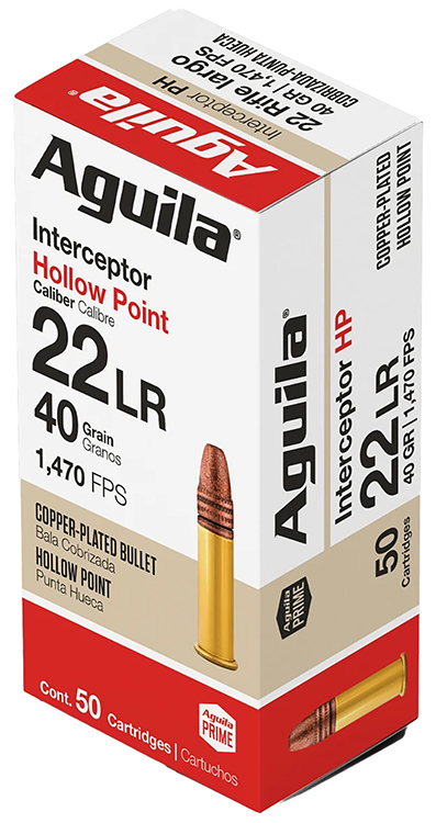 Aguila 1B220321 Interceptor Rimfire 22LR 40gr Copper Plated Hollow Point 50 Per Box/20 Case