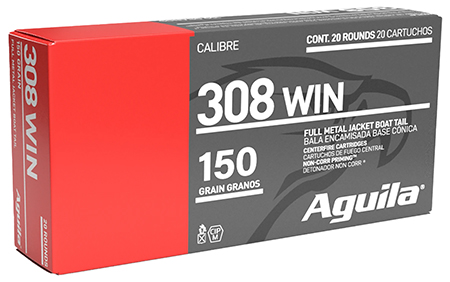 Aguila 1E308110   308Win 150gr Full Metal Jacket Boat Tail 20 Per Box/25 Case