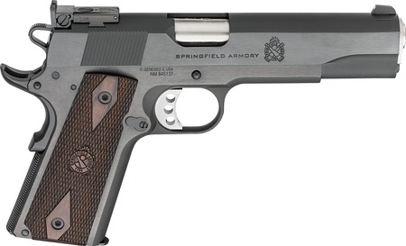 Springfield Armory PX9419ADJ 1911 Garrison Full Size 9mm Luger 9+1 5" Stainless Match Grade Barrel, Blued Carbon Steel Serrated Slide, Blued Carbon Steel Frame w/Beavertail, Thinline Wood Grip