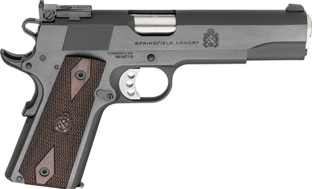 Springfield Armory PX9420ADJ 1911 Garrison Full Size 45 ACP 7+1 5" Stainless Match Grade Barrel, Blued Carbon Steel Serrated Slide, Blued Carbon Steel Frame w/Beavertail, Thinline Wood Grip
