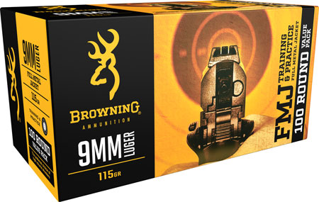 Browning Ammo B191800094 FMJ Value Pack 9mmLuger 115gr Full Metal Jacket 100 Per Box/5 Case