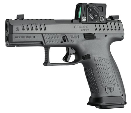 CZ-USA 91582 P-10 C  Compact 9mm Luger 15+1 4" Black Nitride Integral Compensator Barrel, Black Nitride Steel Serrated w/Optic Slide, Black Polymer Frame w/Accessory Rail Textured Grip, Aimpoint COA 3