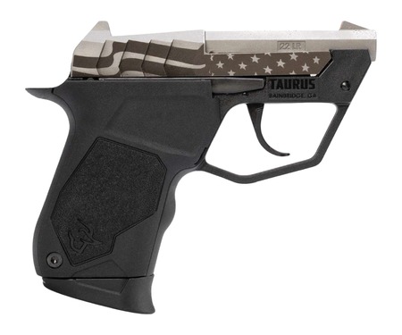 Taurus 1-22TUC139-USFLAG 22TUC  Micro-Compact Frame 22 LR 9+1 2.50" Stainless Tip-Up Barrel, Custom Engraved Serrated Slide, Black Polymer Frame