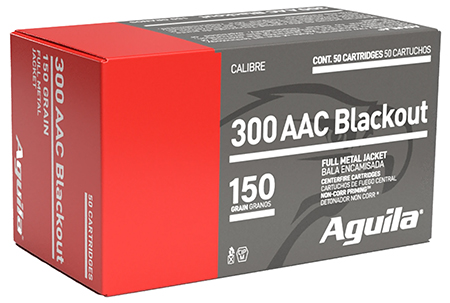 Aguila 1E300110   300Blackout 150gr Full Metal Jacket Boat Tail 50 Per Box/20 Case