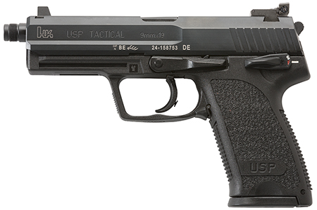 HK 81000347 USP Tactical V1 Full Size Frame 9mm Luger 15+1, 4.86" Black Steel Threaded Barrel, Black Serrated Steel Slide, Black Polymer Frame w/Accessory Rail, Black Polymer Grip, Right Hand