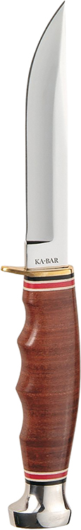 Ka-Bar 1232 Hunter  4" Fixed Clip Point Plain Polished 5Cr15MoV SS Blade, Stacked Leather w/Finger Grooves Leather Handle, Includes Sheath