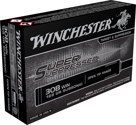 Winchester Ammo SUP308 Super Suppressed  308Win 168gr Open Tip Range 20 Per Box/10 Case