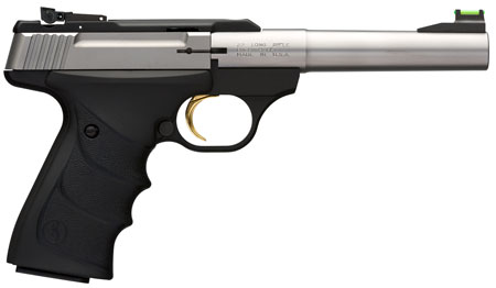 Browning 051442490 Buck Mark Camper *CA Compliant 22 LR 10+1 5.50" Taper Bull Barrel, Matte Stainless Serrated SS Slide  &  Aluminum Frame, Black Ultragrip RX Grips