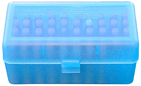 MTM Case-Gard RSLD5024 Ammo Box Flip-Top Multi Caliber Clear Blue Polypropylene 50rd