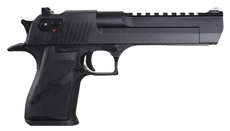 Magnum Research DE50 Desert Eagle Mark XIX 50 AE Caliber with 6" Picatinny Rail Barrel, 7+1 Capacity, Overall Black Finish Carbon Steel, Beavertail Frame, Serrated Slide  &  Rubber Grip