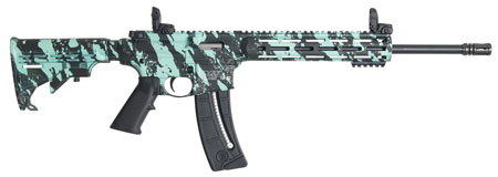 Smith  &  Wesson 12066 M & P15-22 Sport 22 LR Caliber with 25+1 Capacity, 16.50" Black Barrel, Overall Robin Egg Blue Platinum Finish  &  6 Position CAR Stock Right Hand
