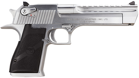 Magnum Research DE44BC Desert Eagle Mark XIX 44 Rem Mag Caliber with 6" Picatinny Barrel, 8+1 Capacity, Overall Brushed Chrome Finish Carbon Steel, Beavertail Frame, Serrated Slide  &  Black Rubber Grip
