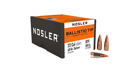 Nosler 39510 Ballistic Tip  22Cal 40gr Spitzer Point 100/Box